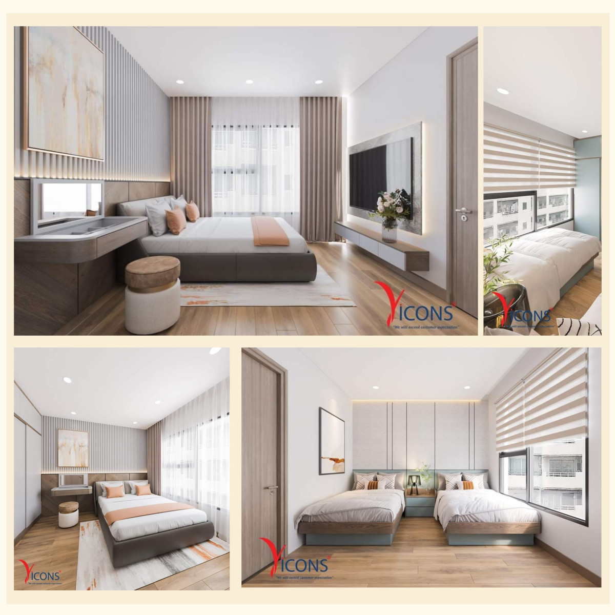Thiết kế khu vực phòng ngủ căn hộ 69m2 Vinhomes Grand Park - Mẫu 2